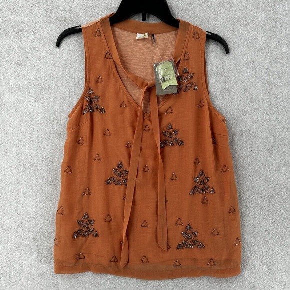 Anthropologie Tops - Anthropologie AKEMI + KIN Top Womens SMALL Beaded‎ Orange Shirt Blouse Sequin